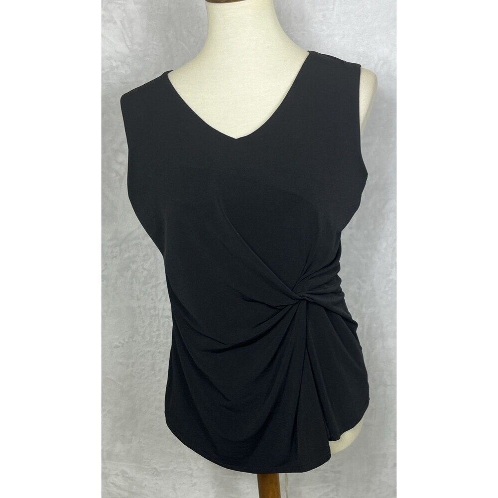 T Tahari Women's Side Twist Blouse Sleeveless Black V-Neck Size Small